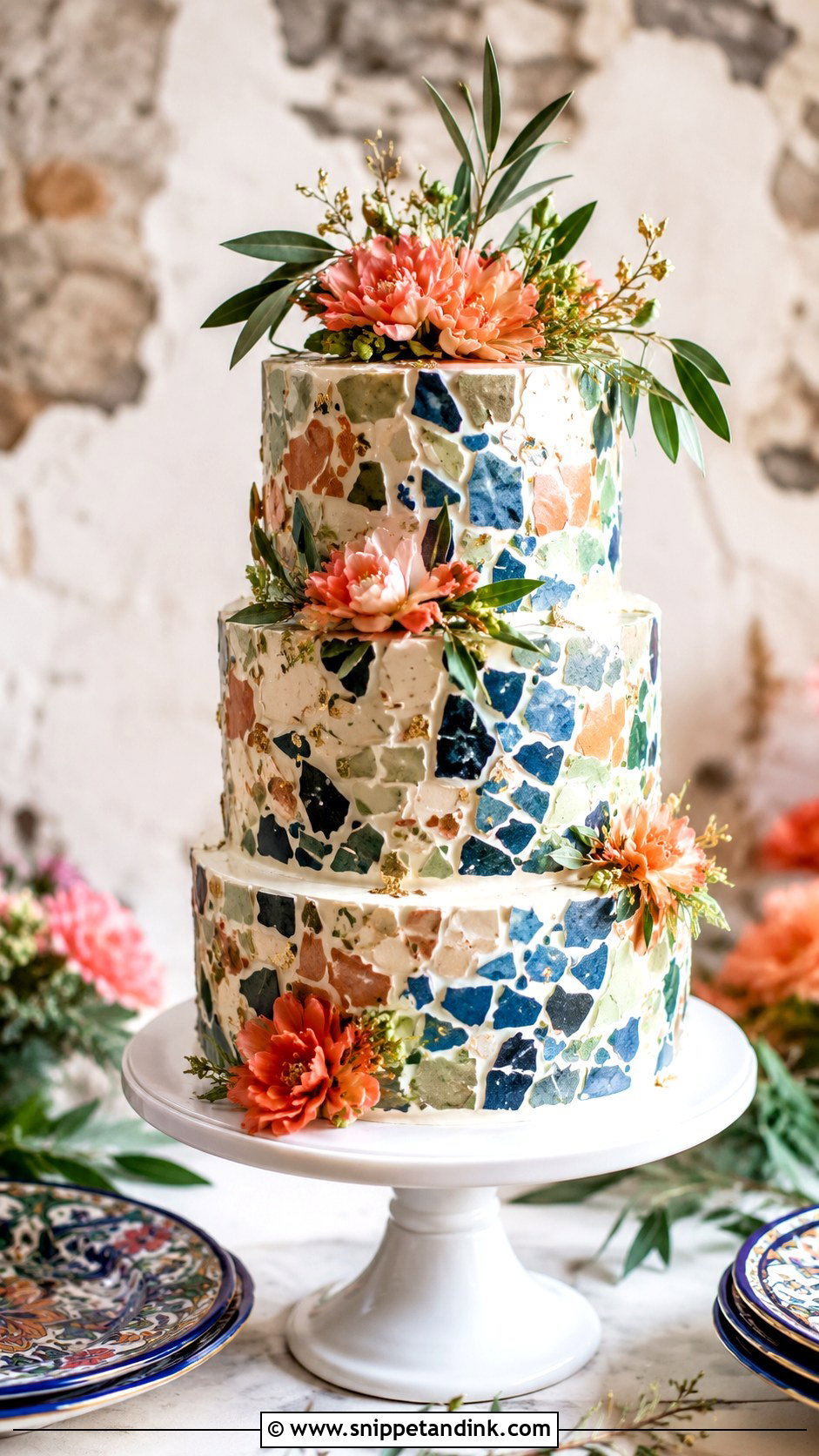 Spanish Mosaic Wedding Cake - Snippet and Ink - 30 Spanish Style Wedding Cake Ideas