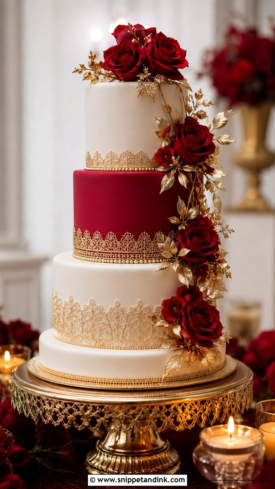 Spanish Red And Gold Wedding Cake - Snippet and Ink - 30 Spanish Style Wedding Cake Ideas
