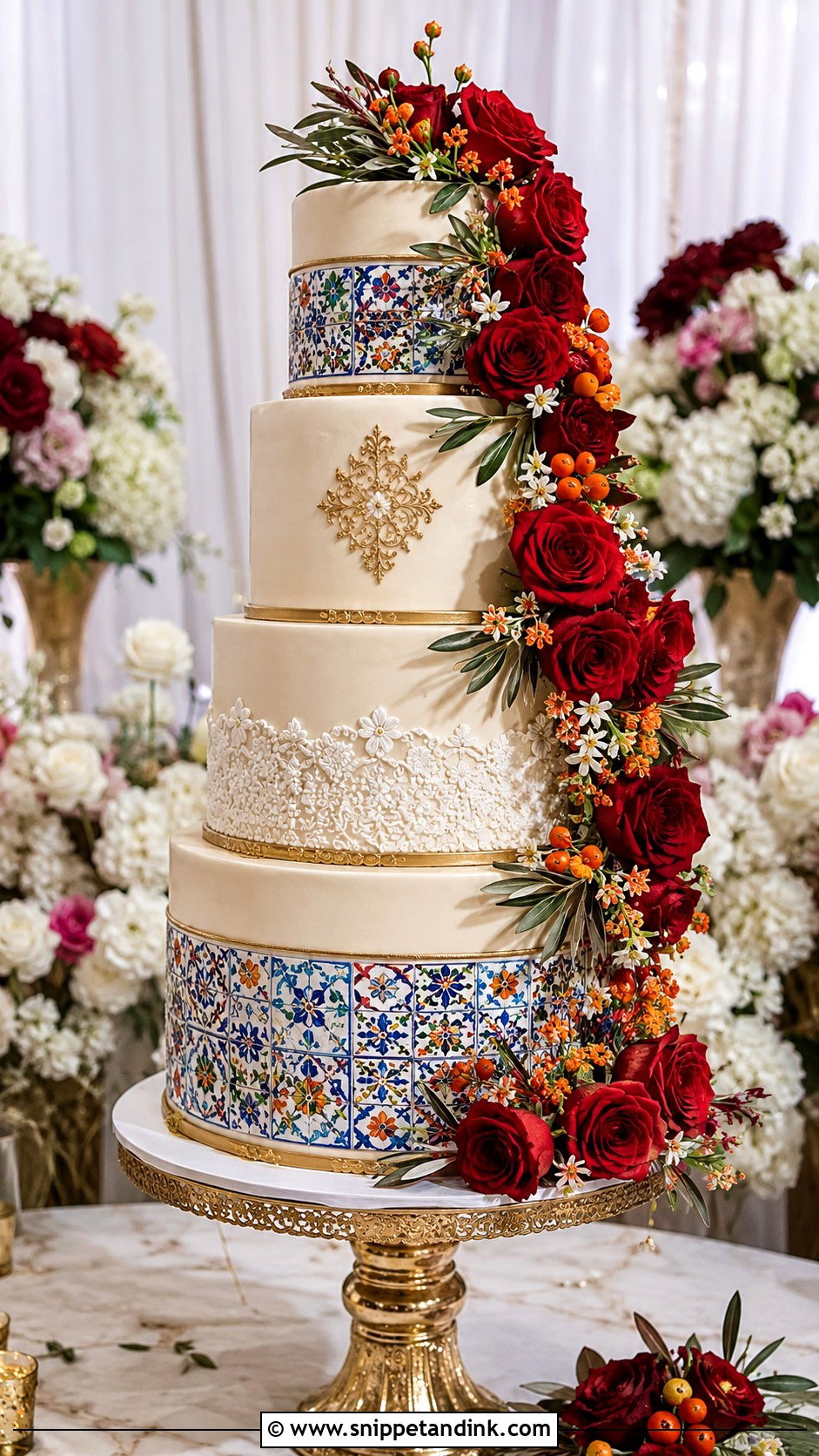 Spanish Tiered Wedding Cake - Snippet and Ink - 30 Spanish Style Wedding Cake Ideas