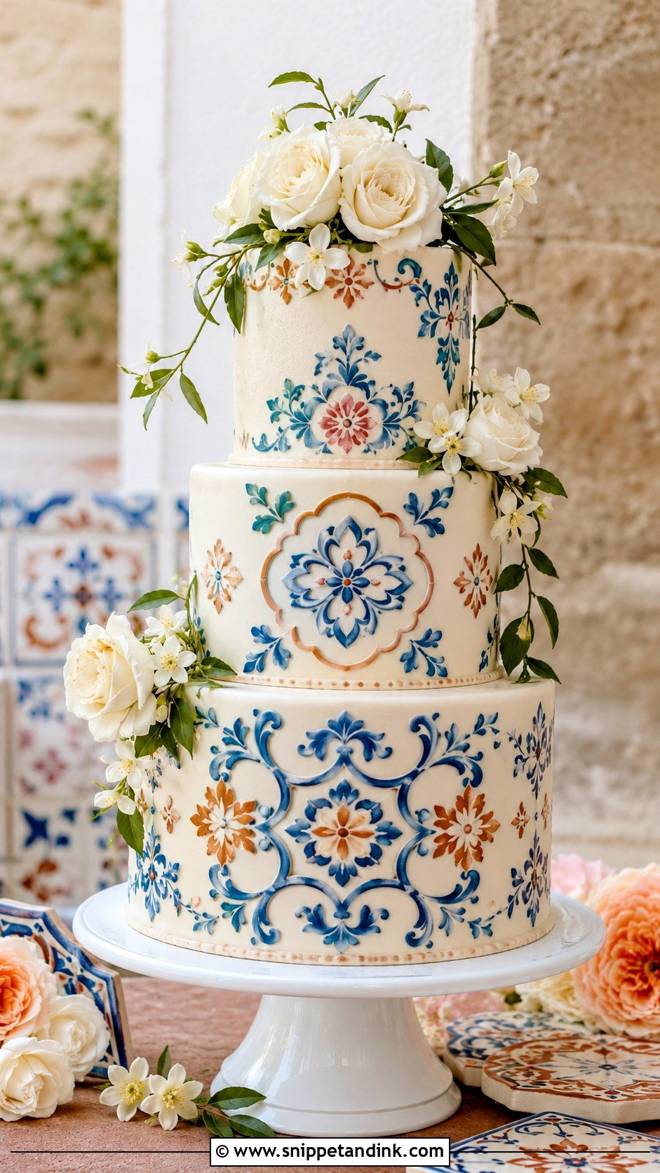 Spanish Tile Buttercream Wedding Cake - Snippet and Ink - 30 Spanish Style Wedding Cake Ideas
