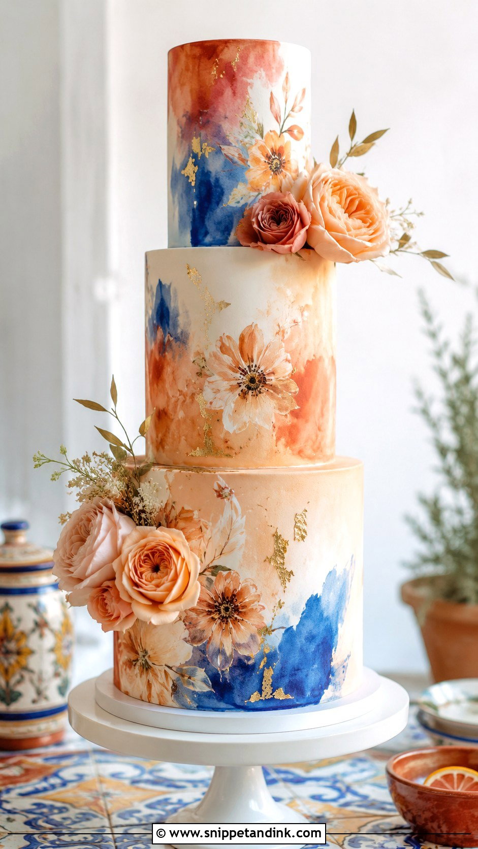 Spanish Watercolor Wedding Cake - Snippet and Ink - 30 Spanish Style Wedding Cake Ideas