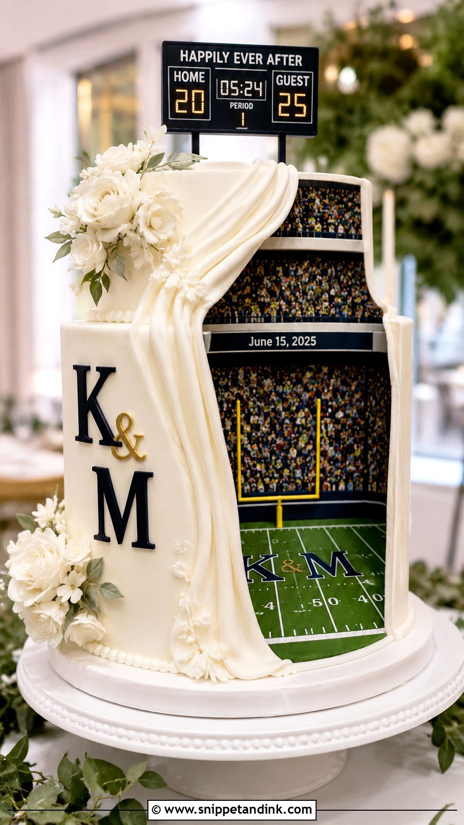 Sports Reveal Wedding Cake - Snippet and Ink - 20 Reveal Wedding Cake Ideas