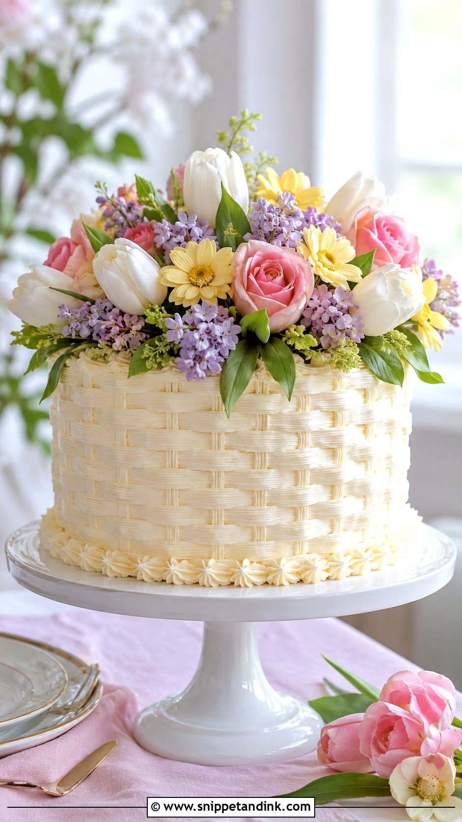 Spring Flower Basket Wedding Cake - Snippet and Ink - 20 Flower Basket Cake Designs for Wedding