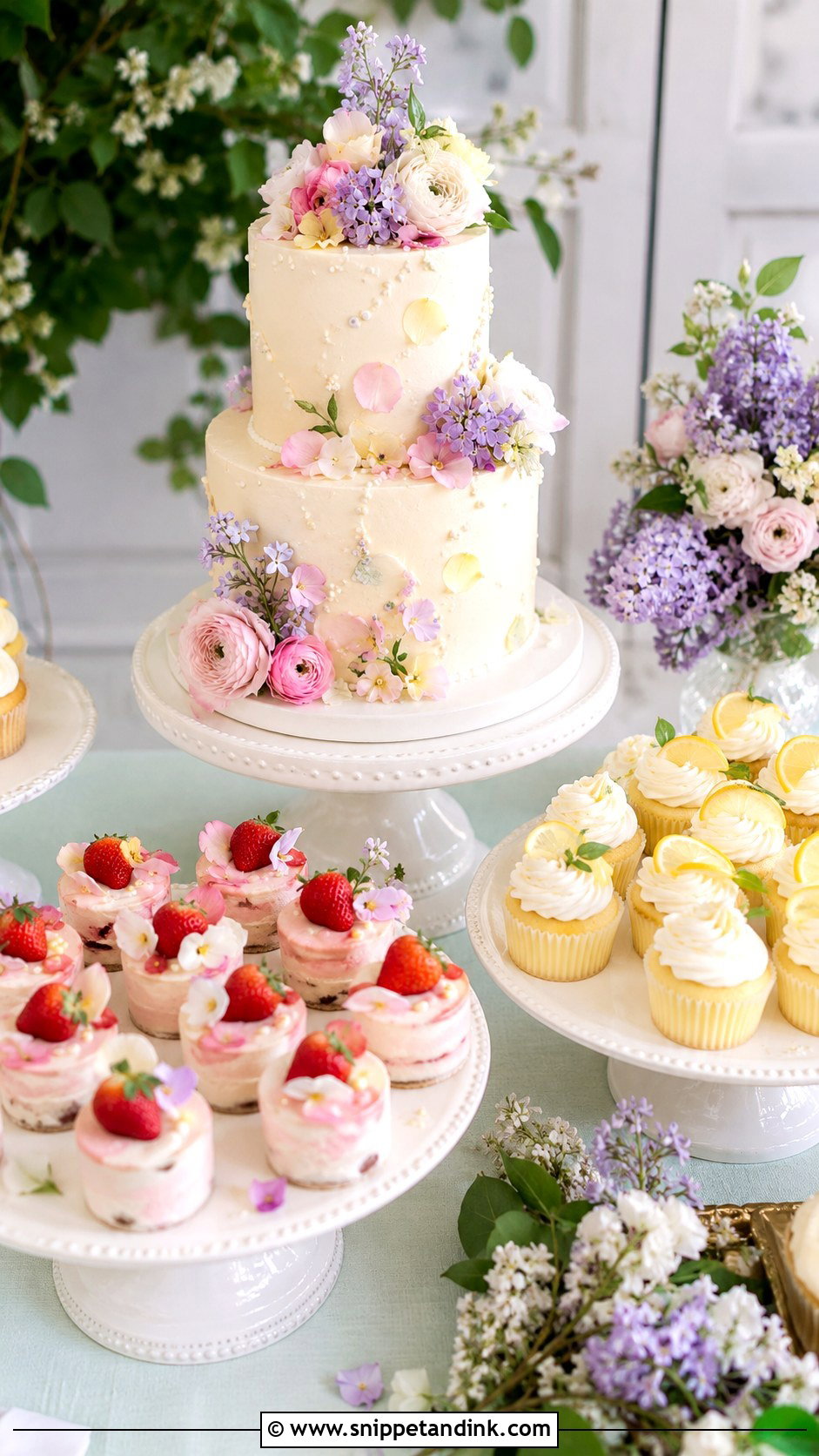 Spring Wedding Cake Station - Snippet and Ink - 20 Wedding Cake Station Ideas