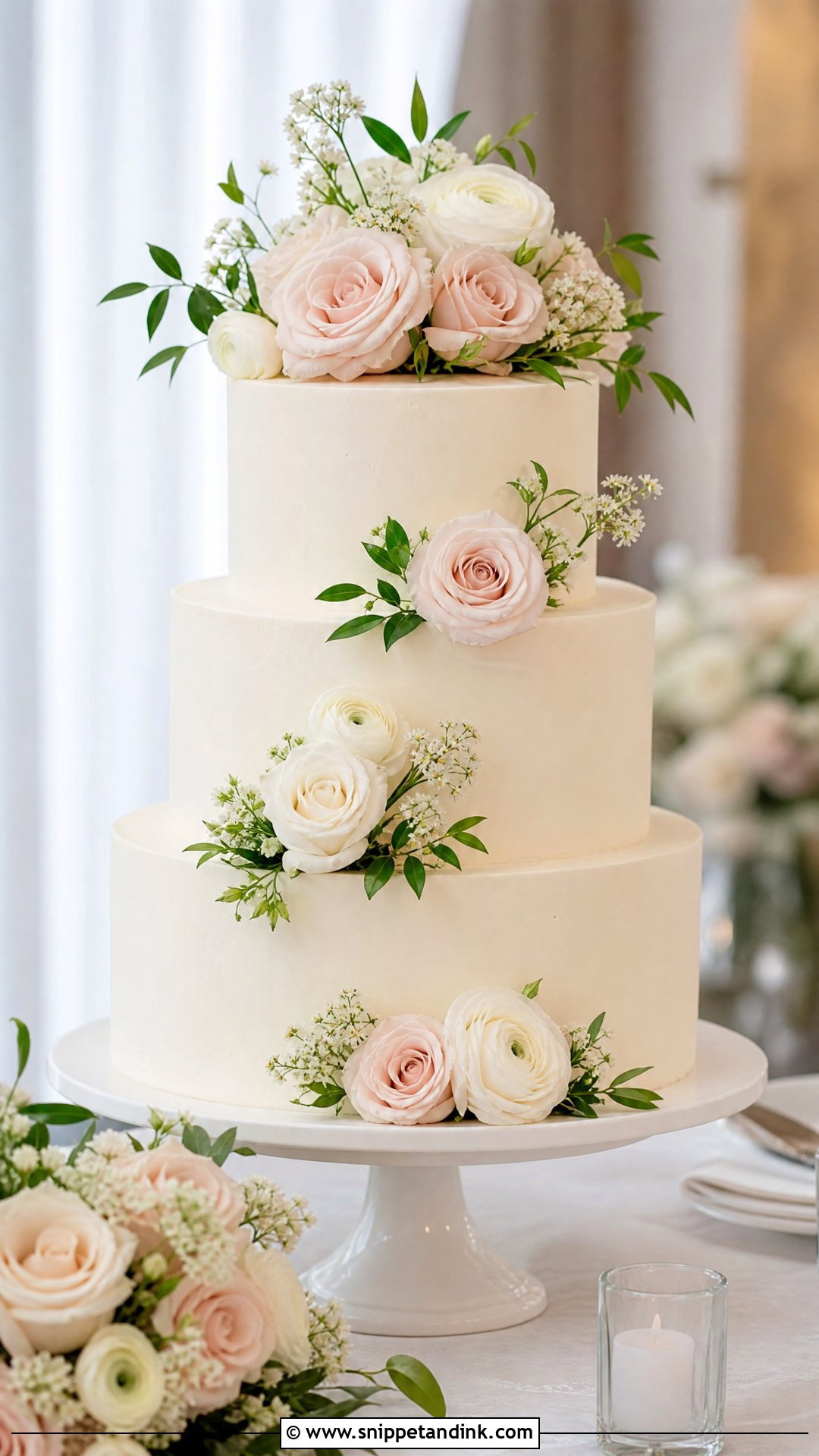 Spring Wedding Cake With Blush Roses - Snippet and Ink - 20 Spring Wedding Cake Ideas