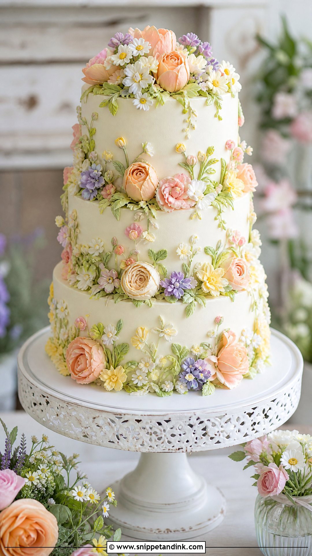 Spring Wedding Cake With Buttercream Flowers - Snippet and Ink - 20 Spring Wedding Cake Ideas