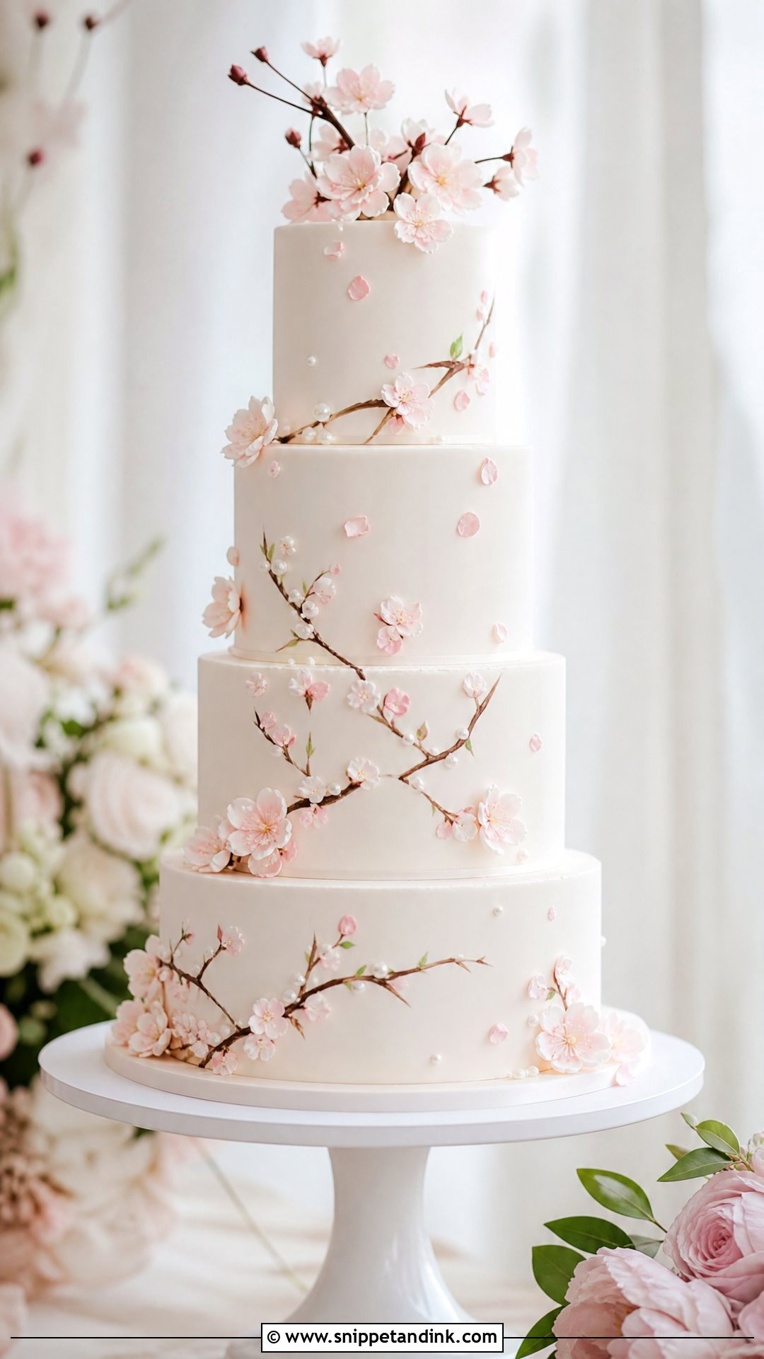 Spring Wedding Cake With Cherry Blossoms - Snippet and Ink - 20 Spring Wedding Cake Ideas