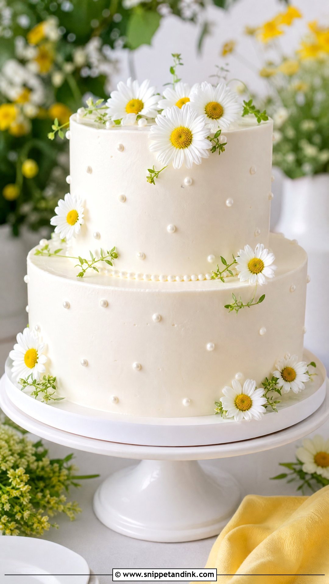 Spring Wedding Cake With Daisies - Snippet and Ink - 20 Spring Wedding Cake Ideas