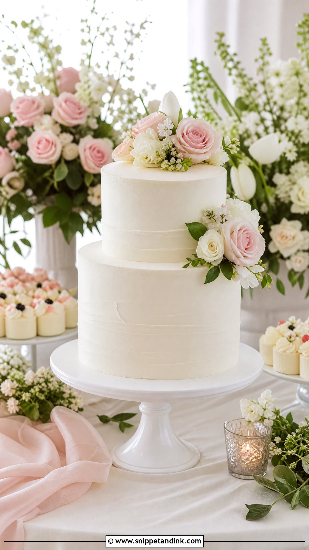 Spring Wedding Cake With Floral Cake Table - Snippet and Ink - 20 Spring Wedding Cake Ideas