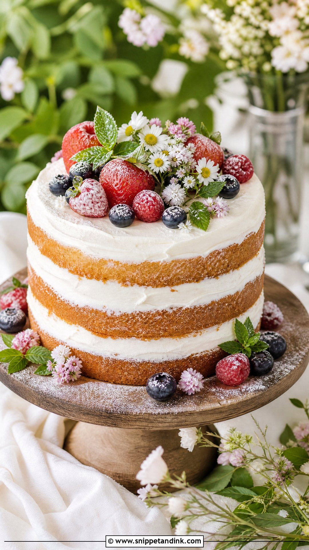 Spring Wedding Cake With Naked Layers - Snippet and Ink - 20 Spring Wedding Cake Ideas