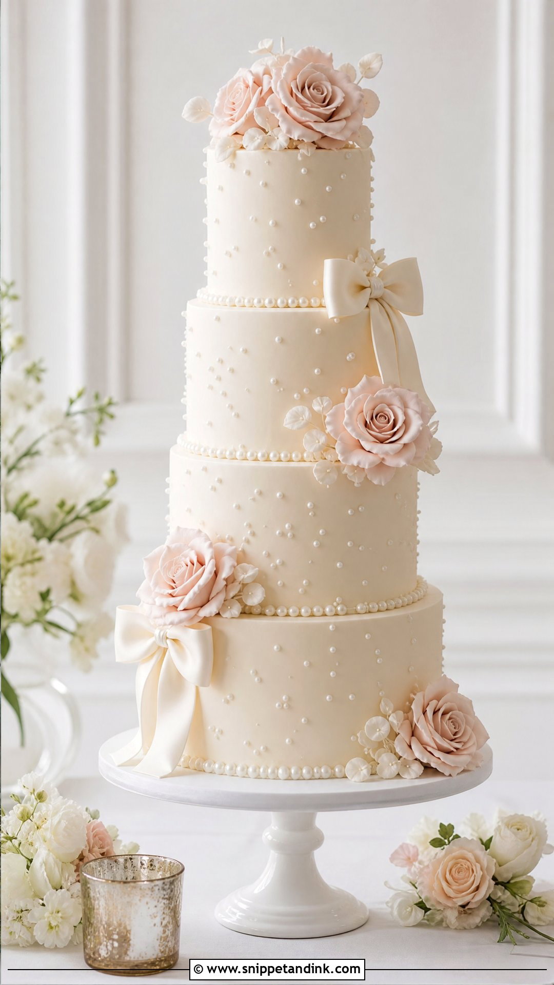 Spring Wedding Cake With Pearl Details - Snippet and Ink - 20 Spring Wedding Cake Ideas