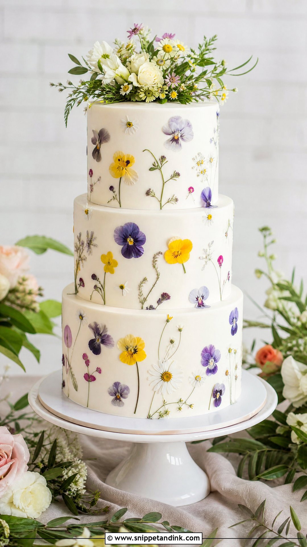 Spring Wedding Cake With Pressed Flowers - Snippet and Ink - 20 Spring Wedding Cake Ideas