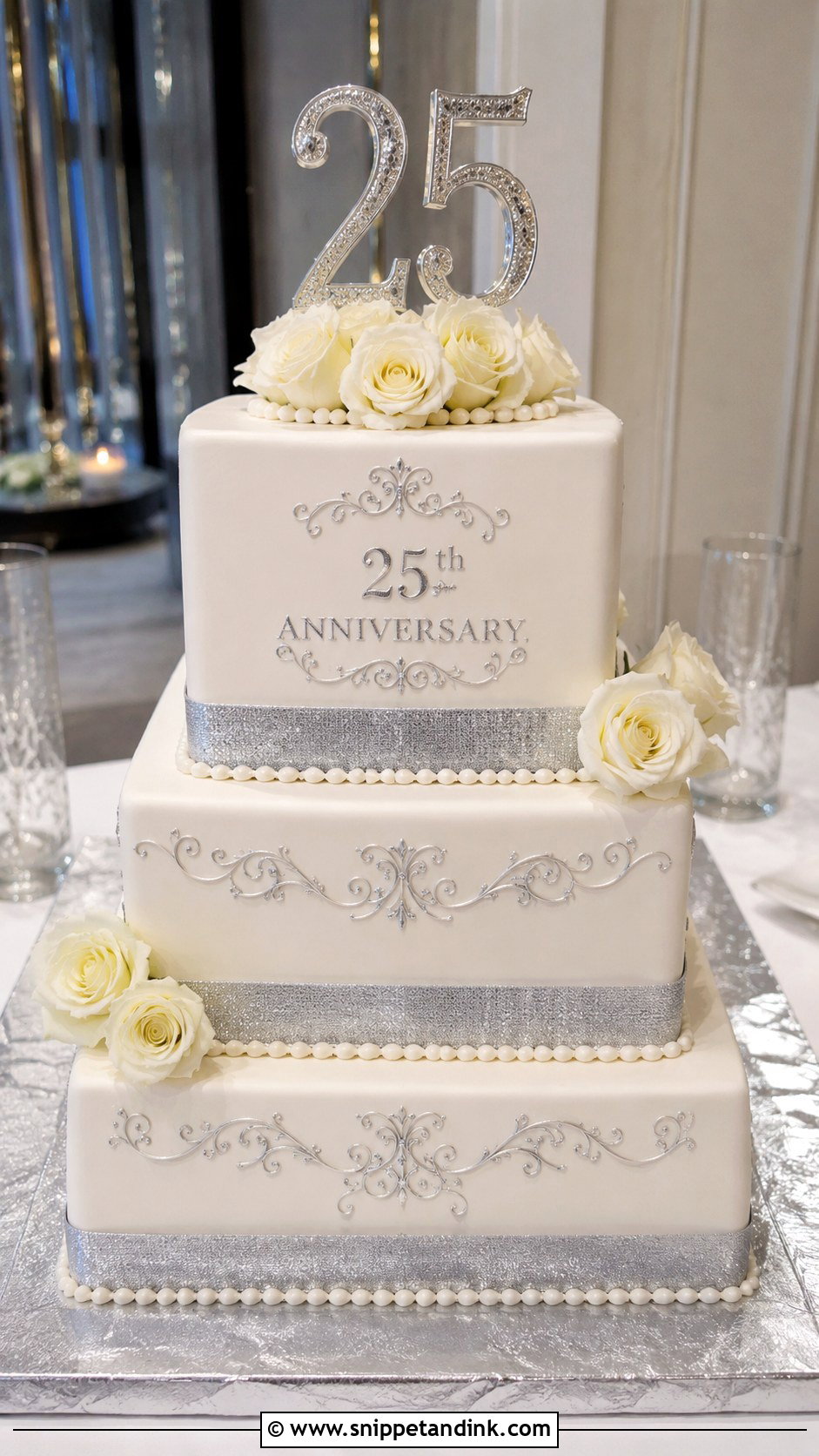 Square 25th Anniversary Cake - Snippet and Ink - 20 25th Anniversary Cake Design Ideas