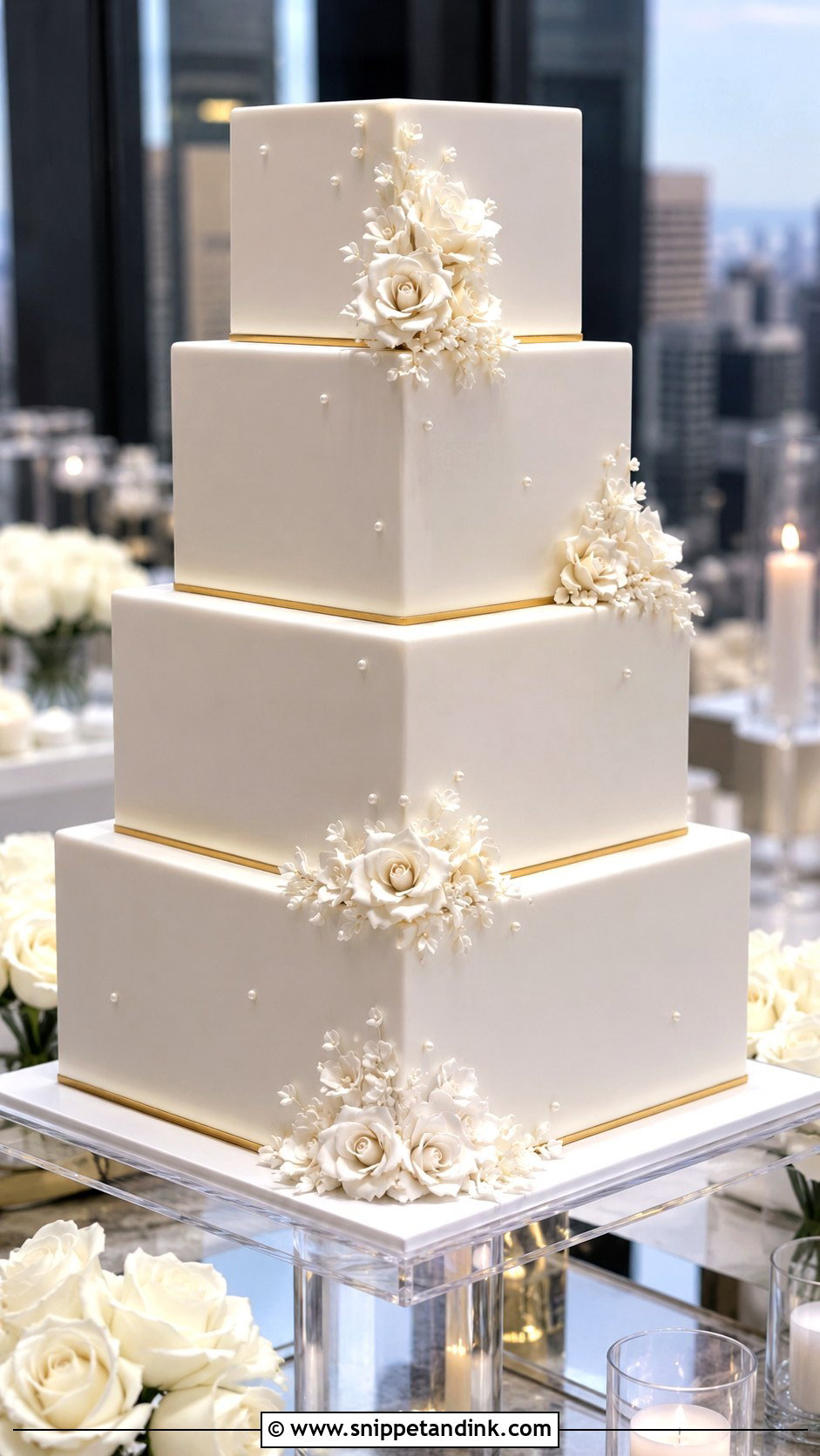 Square 4 Tier Wedding Cake - Snippet and Ink - 20 Elegant 4 Tier Wedding Cakes