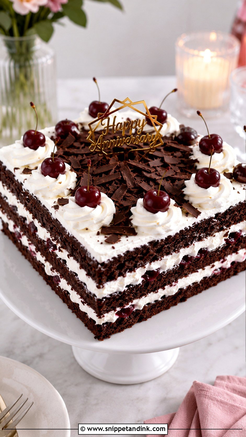 Square Black Forest Anniversary Cake - Snippet and Ink - 20 Square Anniversary Cake Ideas