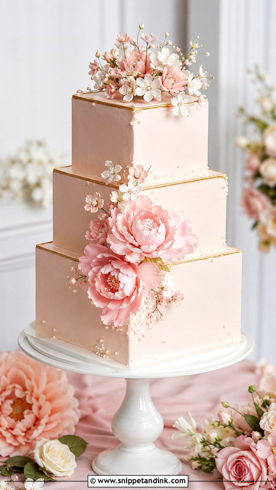 Square Blush Wedding Cake - Snippet and Ink - 20 Square Cake Designs for Wedding