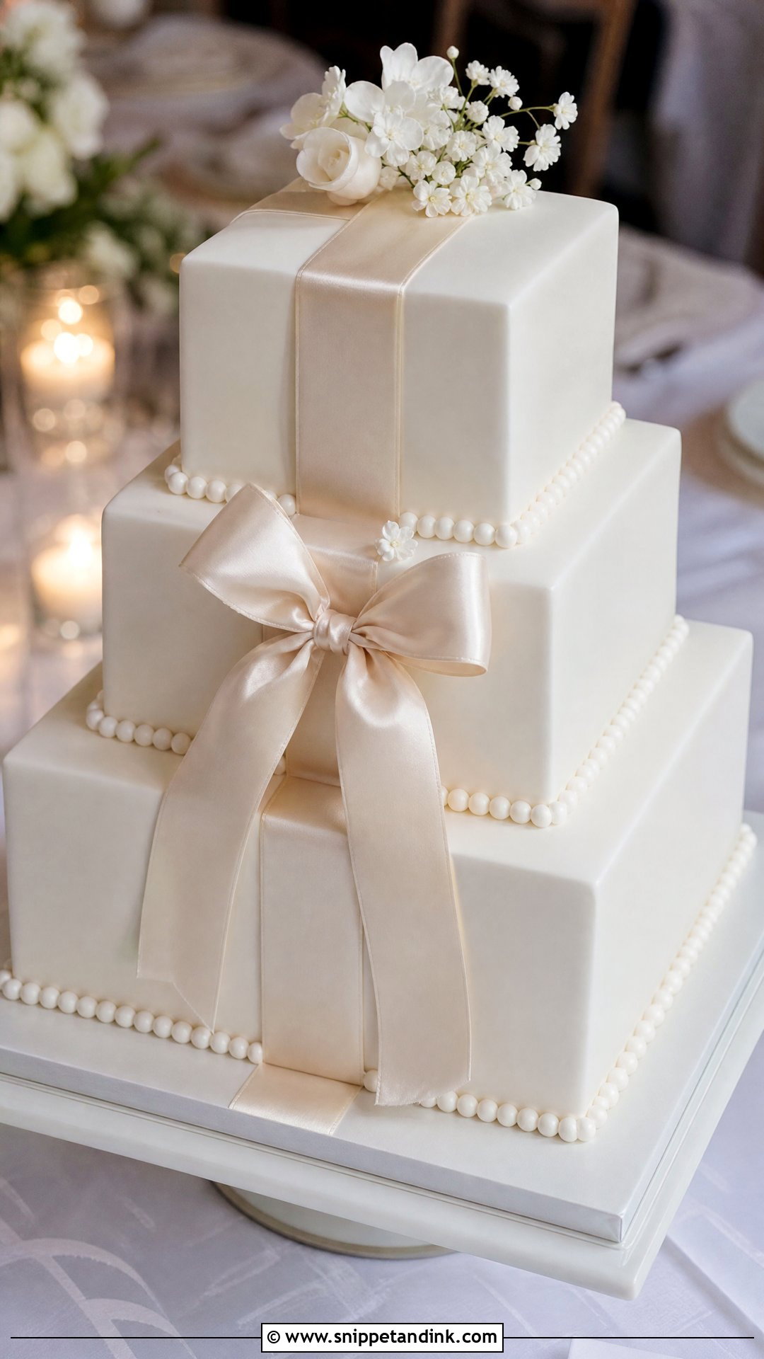 Square Bow Wedding Cake - Snippet and Ink - 35 Bow Cake Ideas for Wedding