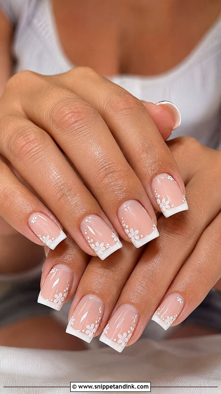 Square Bridal Nails With Flowers - Snippet and Ink - 20 Bridal Nails with Flowers
