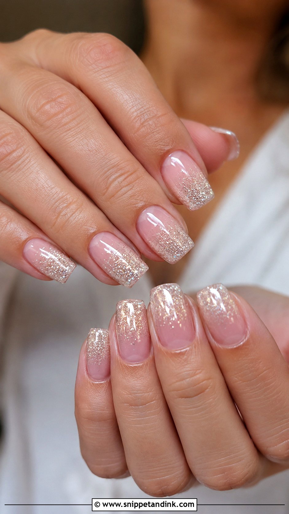Square Bridal Nails With Glitter Ombre - Snippet and Ink - 20 Square Bridal Wedding Nails