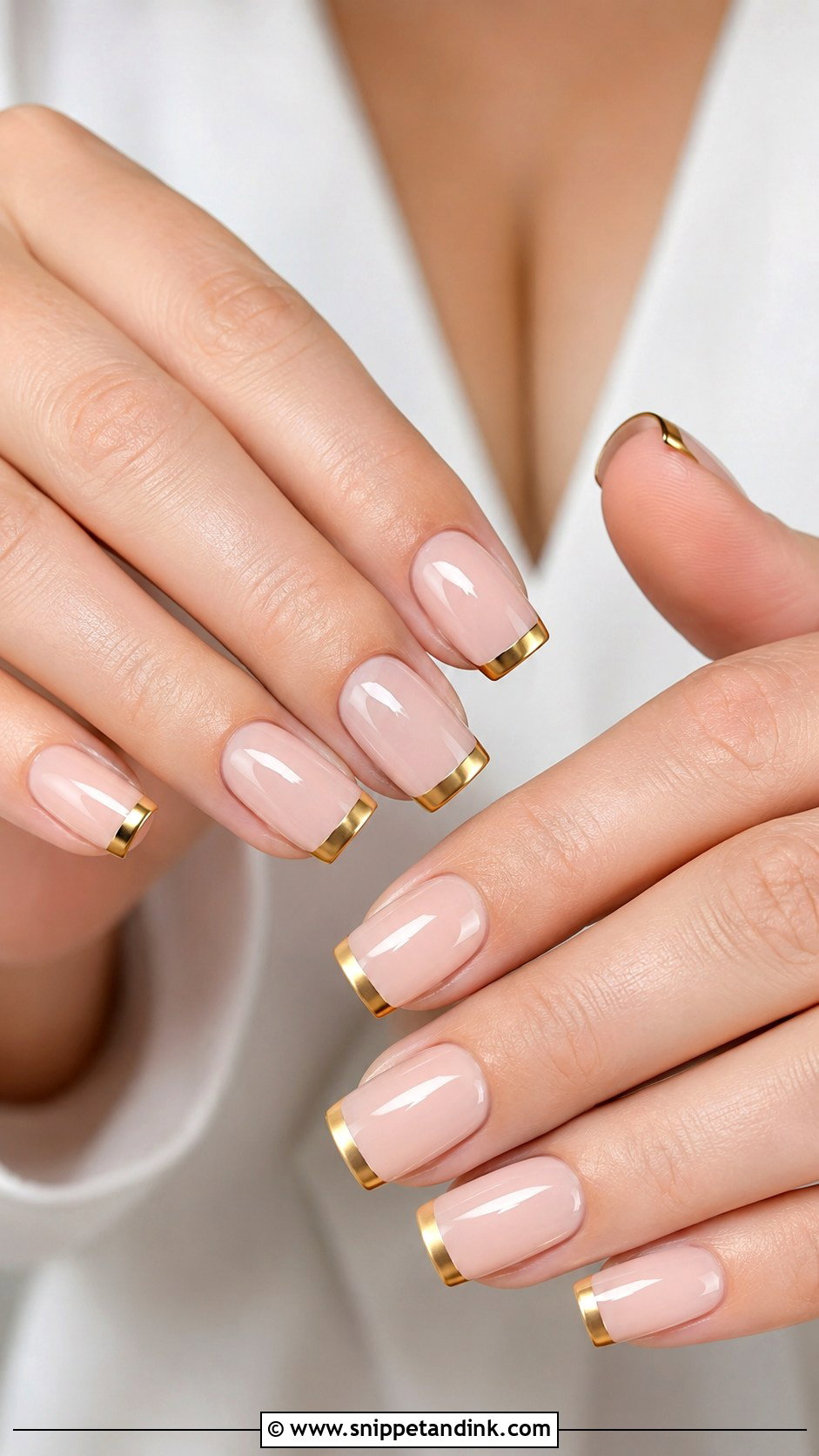 Square Bridal Nails With Gold French Tips - Snippet and Ink - 20 Bridal Nails with Gold