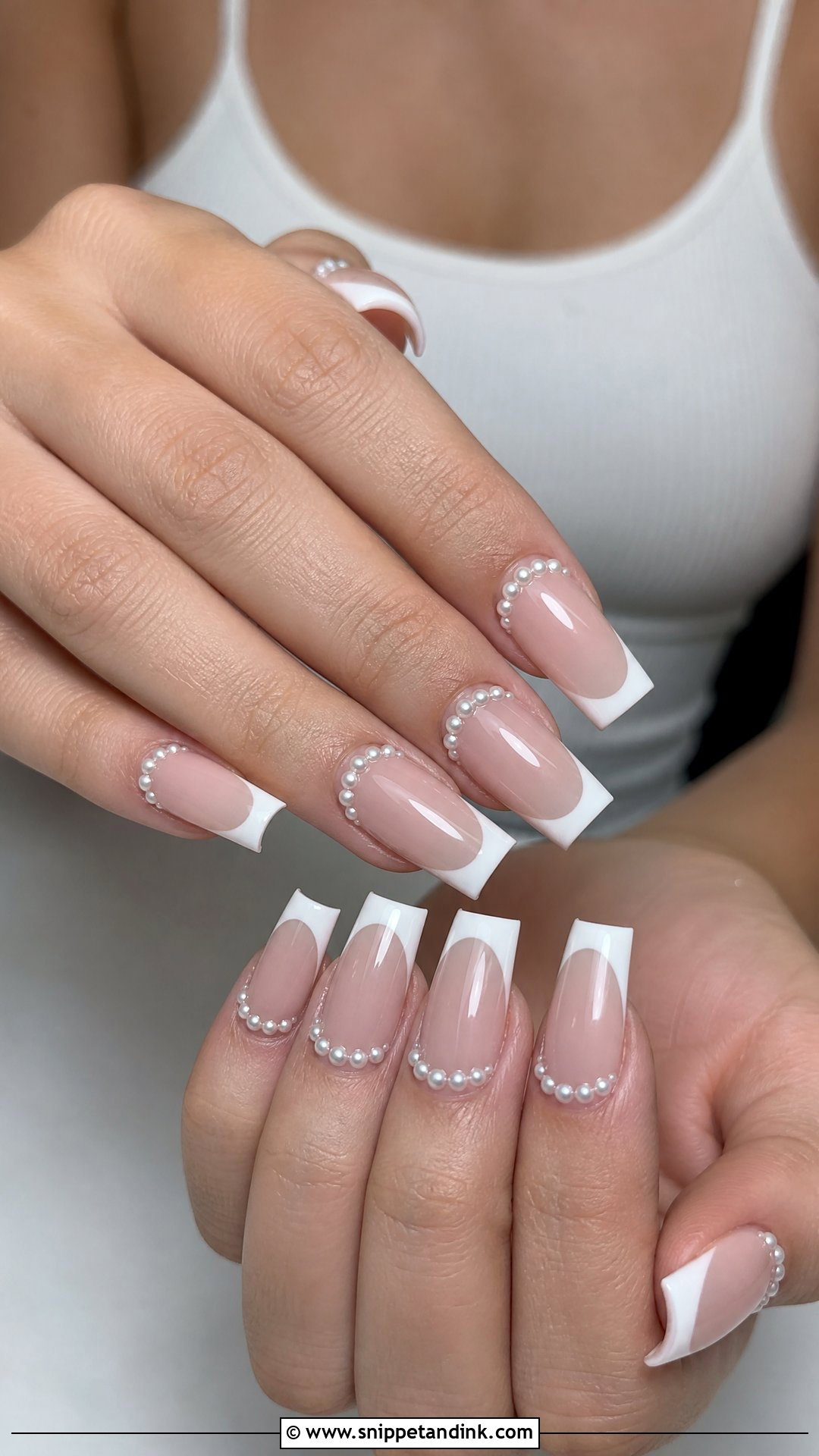 Square Bridal Nails With Pearls - Snippet and Ink - 25 Bridal Nails with Pearls