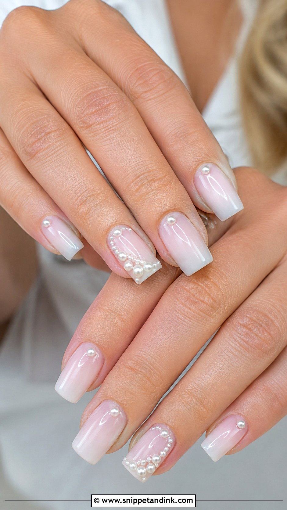 Square Bridal Nails With Pearls - Snippet and Ink - 20 Square Bridal Wedding Nails