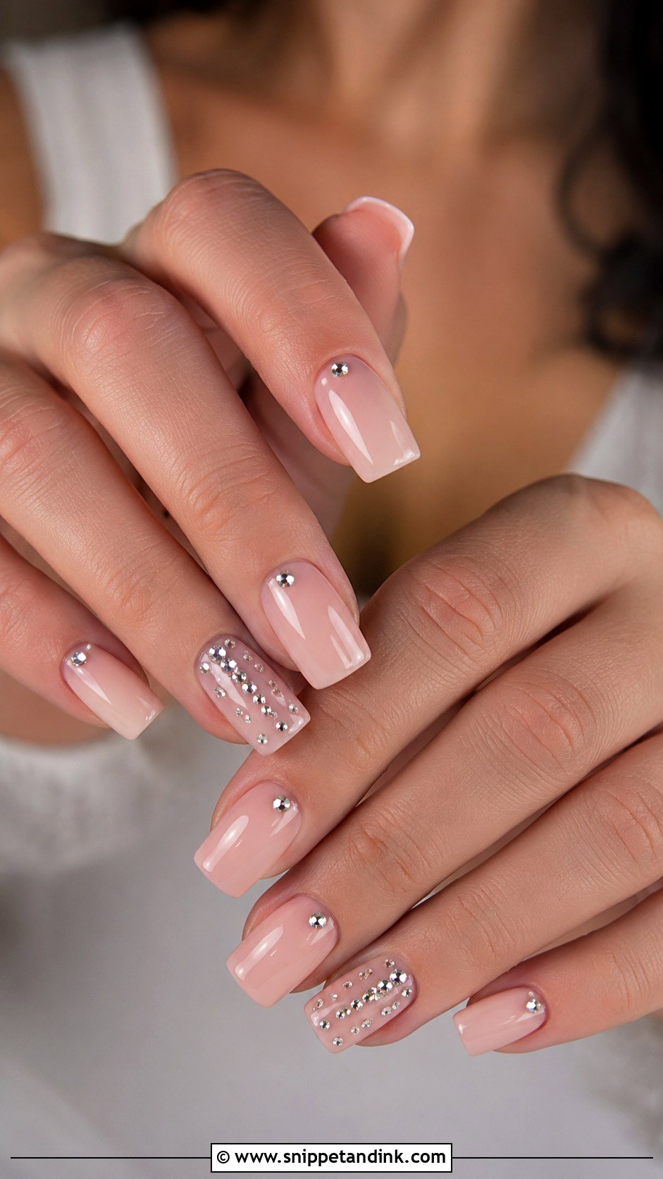 Square Bridal Nails With Rhinestones - Snippet and Ink - 20 Square Bridal Wedding Nails