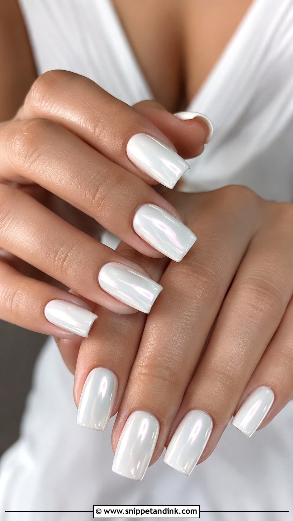 Square Bridal Nails With White Chrome - Snippet and Ink - 20 Square Bridal Wedding Nails