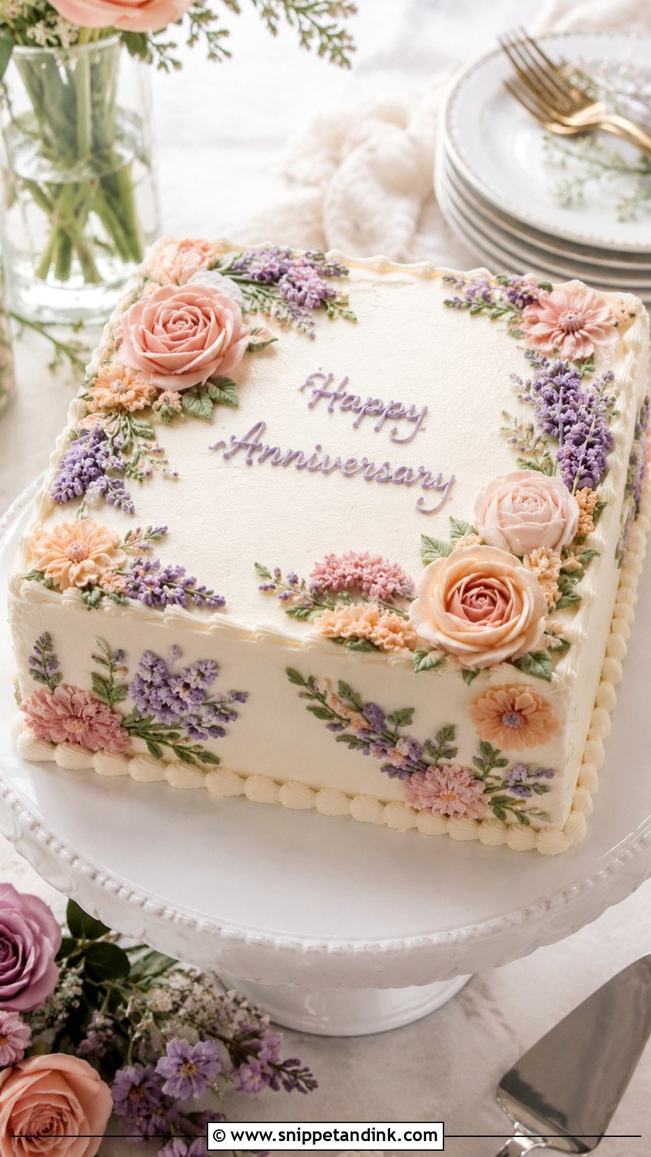 Square Buttercream Floral Anniversary Cake - Snippet and Ink - 20 Square Anniversary Cake Ideas