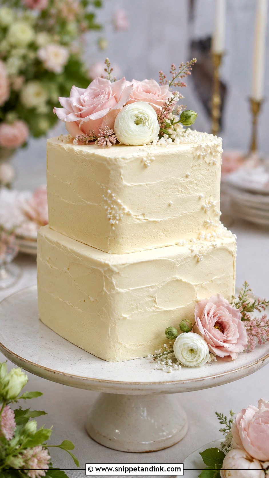 Square Buttercream Wedding Cake - Snippet and Ink - 20 Square Cake Designs for Wedding