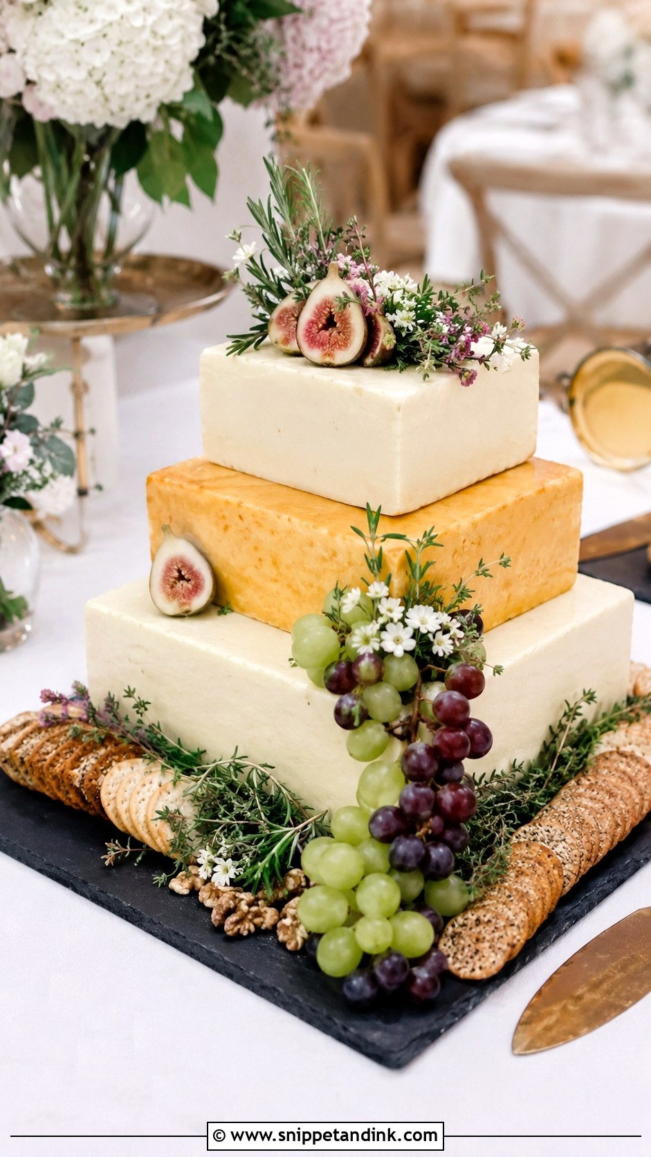 Square Cheese Board Wedding Cake - Snippet and Ink - 20 Cheese Board Wedding Cake Ideas