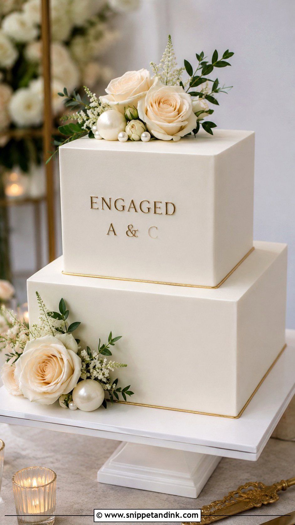 Square Engagement Cake - Snippet and Ink - 20 Elegant Engagement Cake Ideas