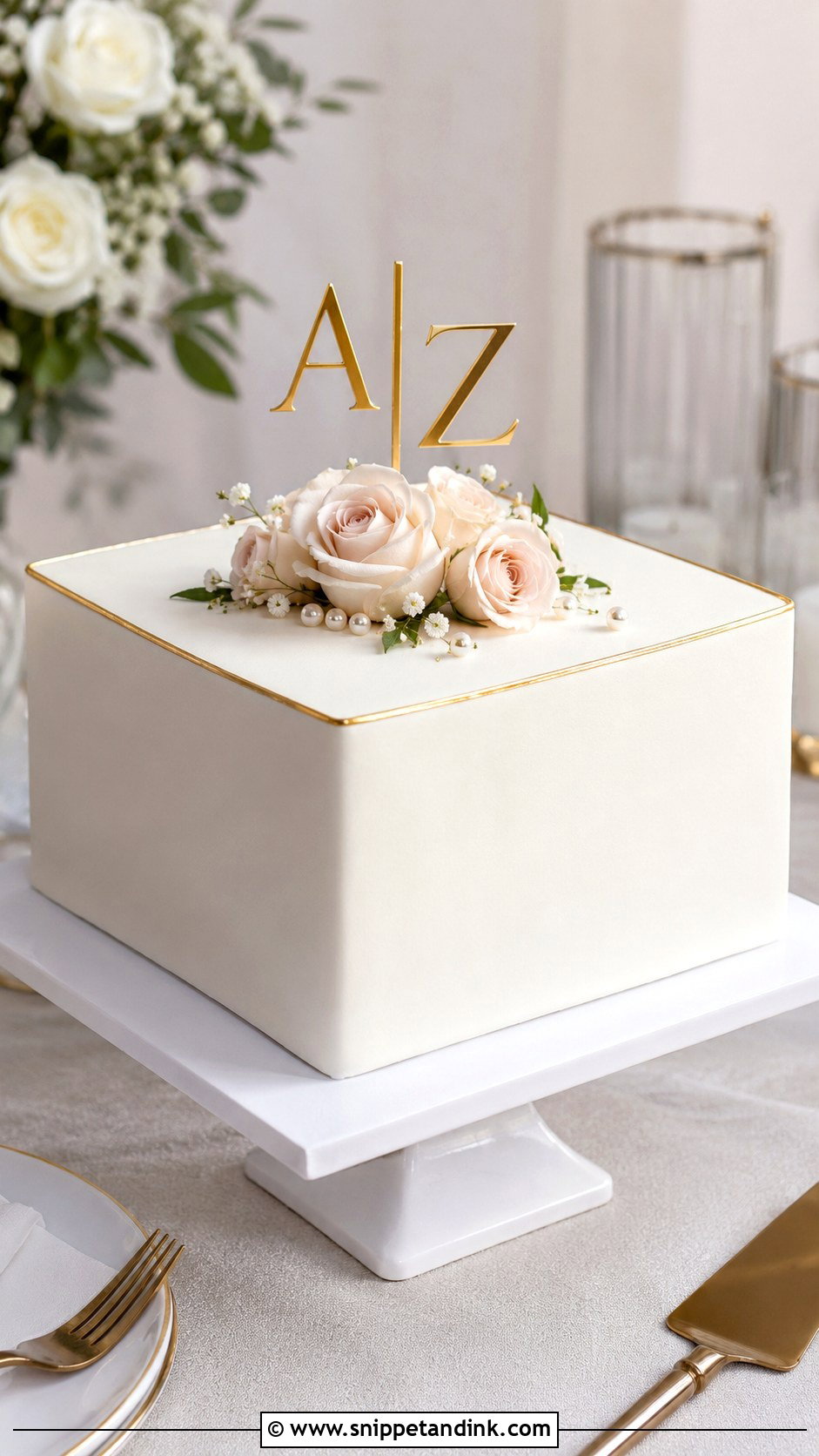 Square Engagement Cake - Snippet and Ink - 20 Classy Engagement Cake Designs