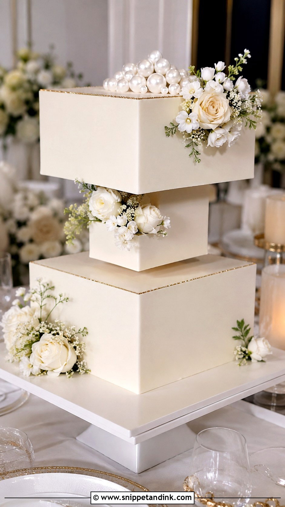 Square Floating Tier Wedding Cake - Snippet and Ink - 20 Wedding Cake Ideas with Floating Tier