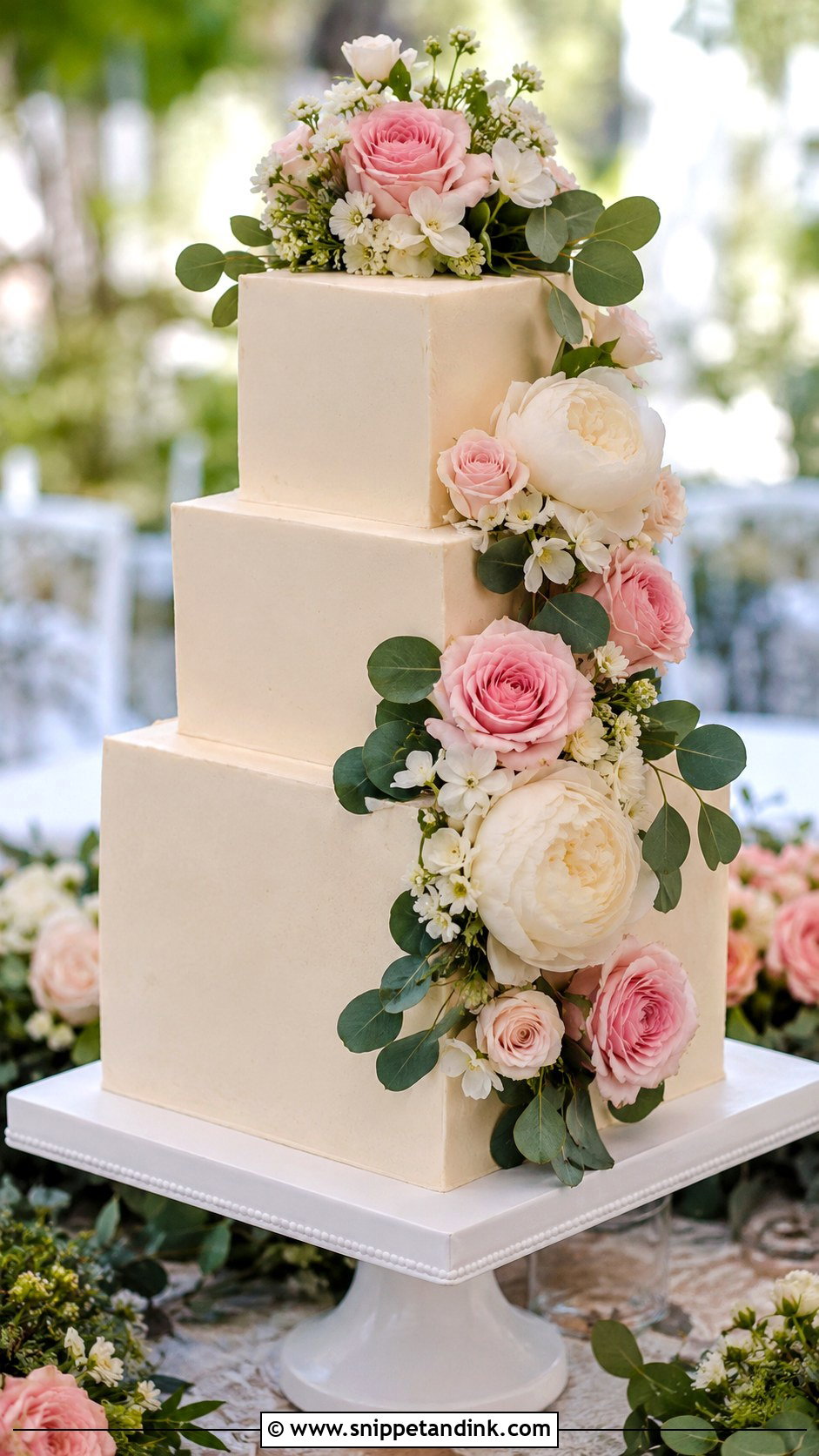 Square Floral Wedding Cake - Snippet and Ink - 20 Square Cake Designs for Wedding