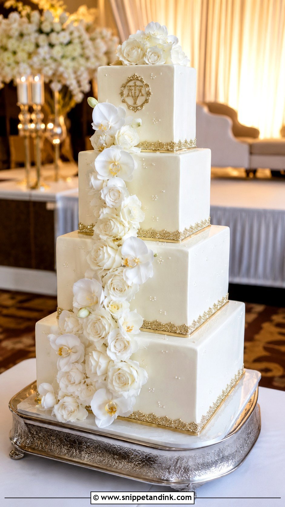 Square Four Tier Wedding Cake - Snippet and Ink - 20 Square Cake Designs for Wedding