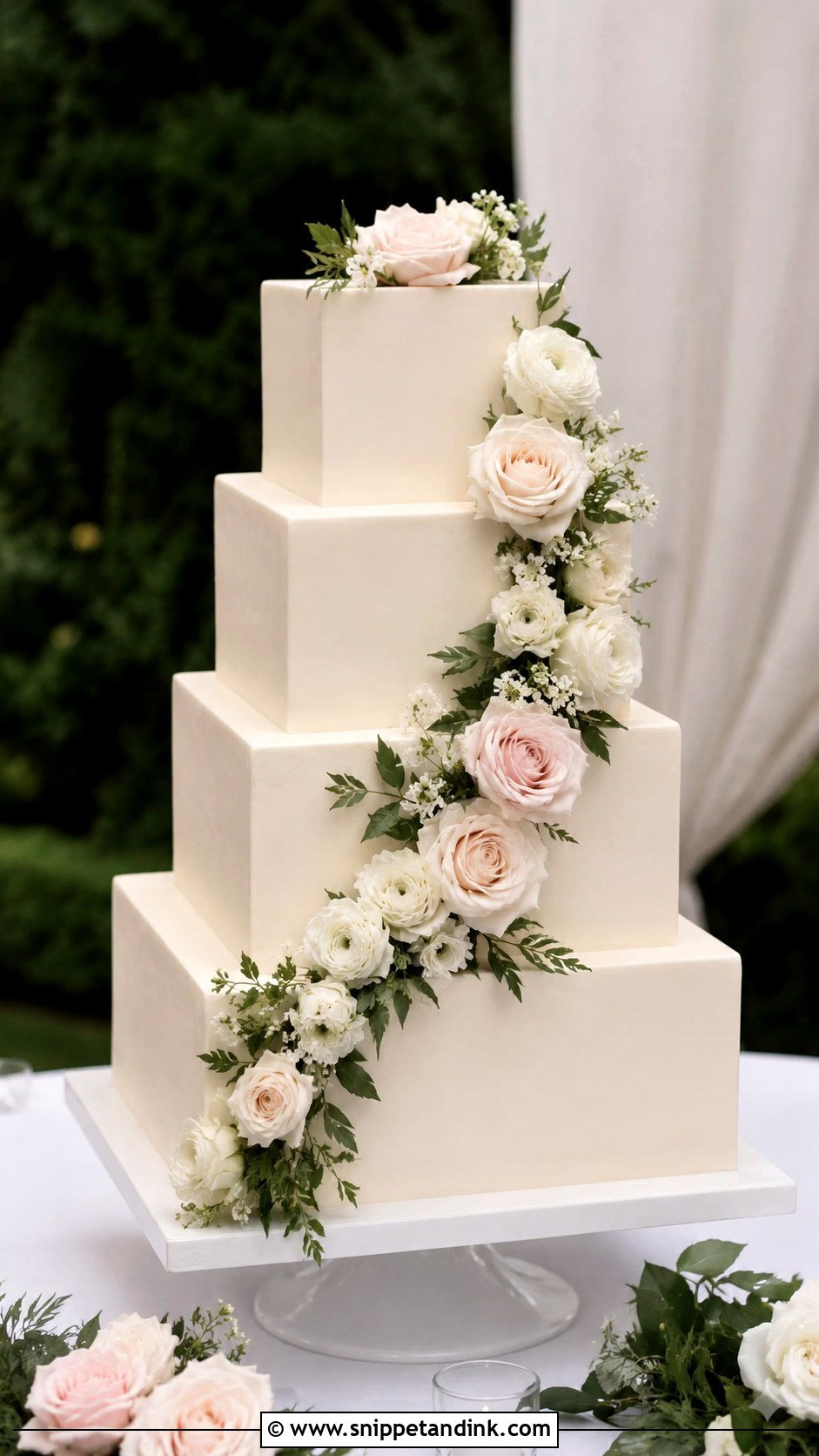 Square Garden Wedding Cake - Snippet and Ink - 20 Garden Wedding Cake Ideas