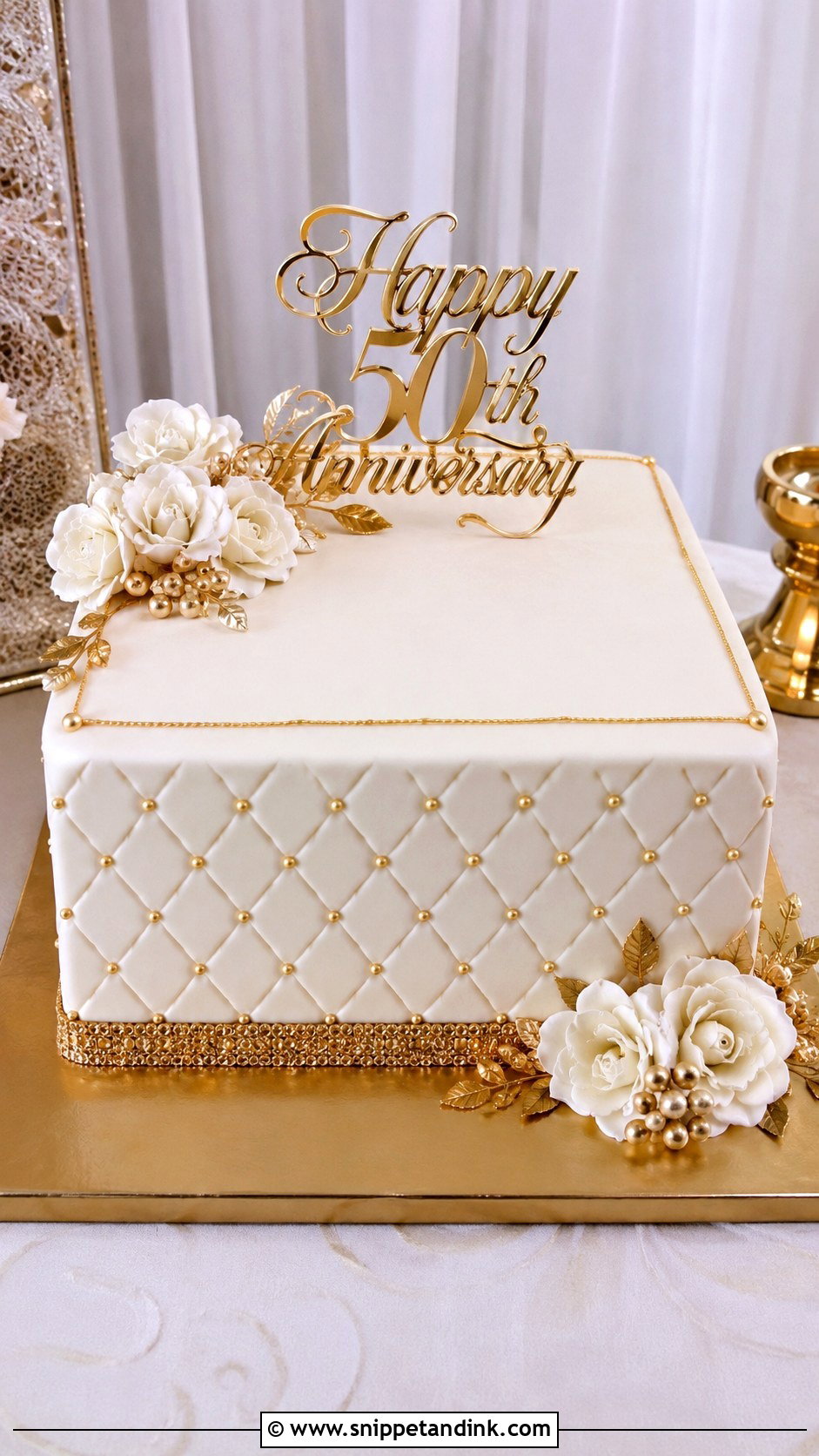 Square Gold 50th Anniversary Cake - Snippet and Ink - 20 Gold 50th Wedding Anniversary Cakes