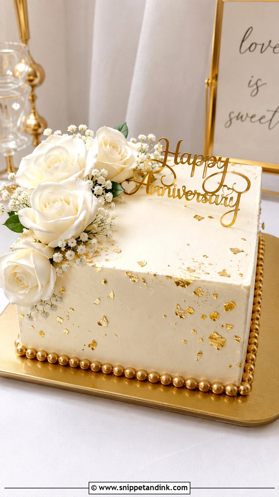 Square Gold Anniversary Cake - Snippet and Ink - 20 Square Anniversary Cake Ideas
