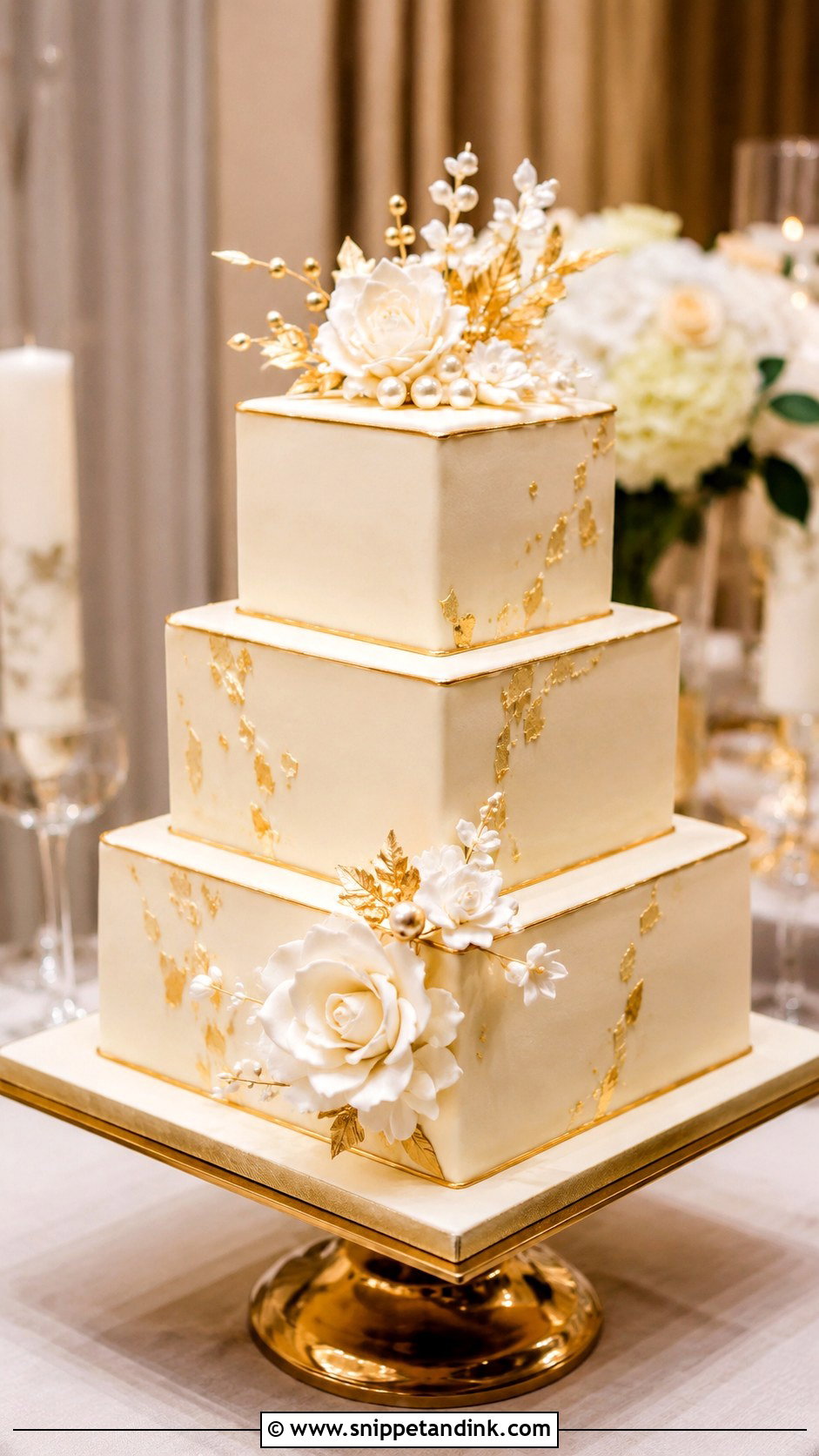 Square Gold Wedding Cake - Snippet and Ink - 20 Square Cake Designs for Wedding
