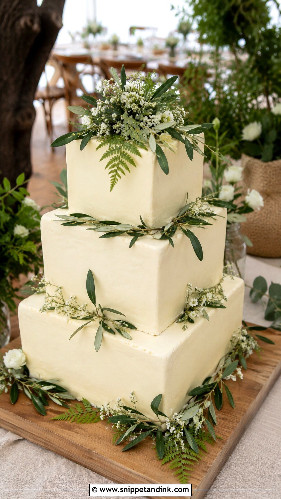 Square Greenery Wedding Cake - Snippet and Ink - 25 Rustic Greenery Wedding Cake Ideas
