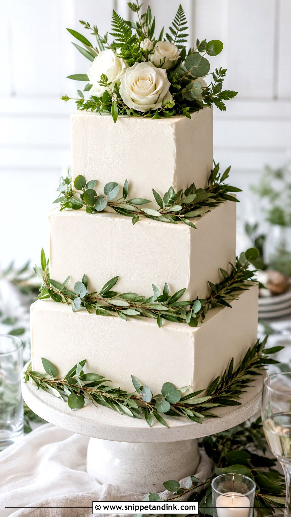 Square Greenery Wedding Cake - Snippet and Ink - 20 Square Cake Designs for Wedding