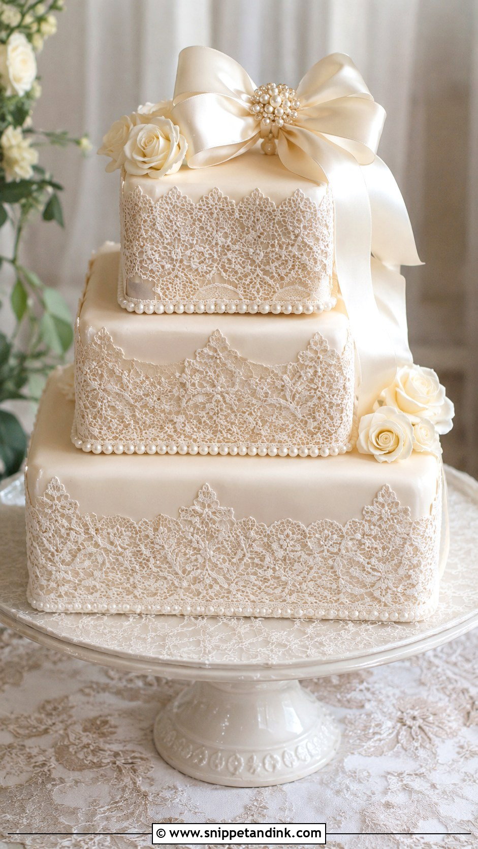 Square Lace Wedding Cake - Snippet and Ink - 20 Square Cake Designs for Wedding