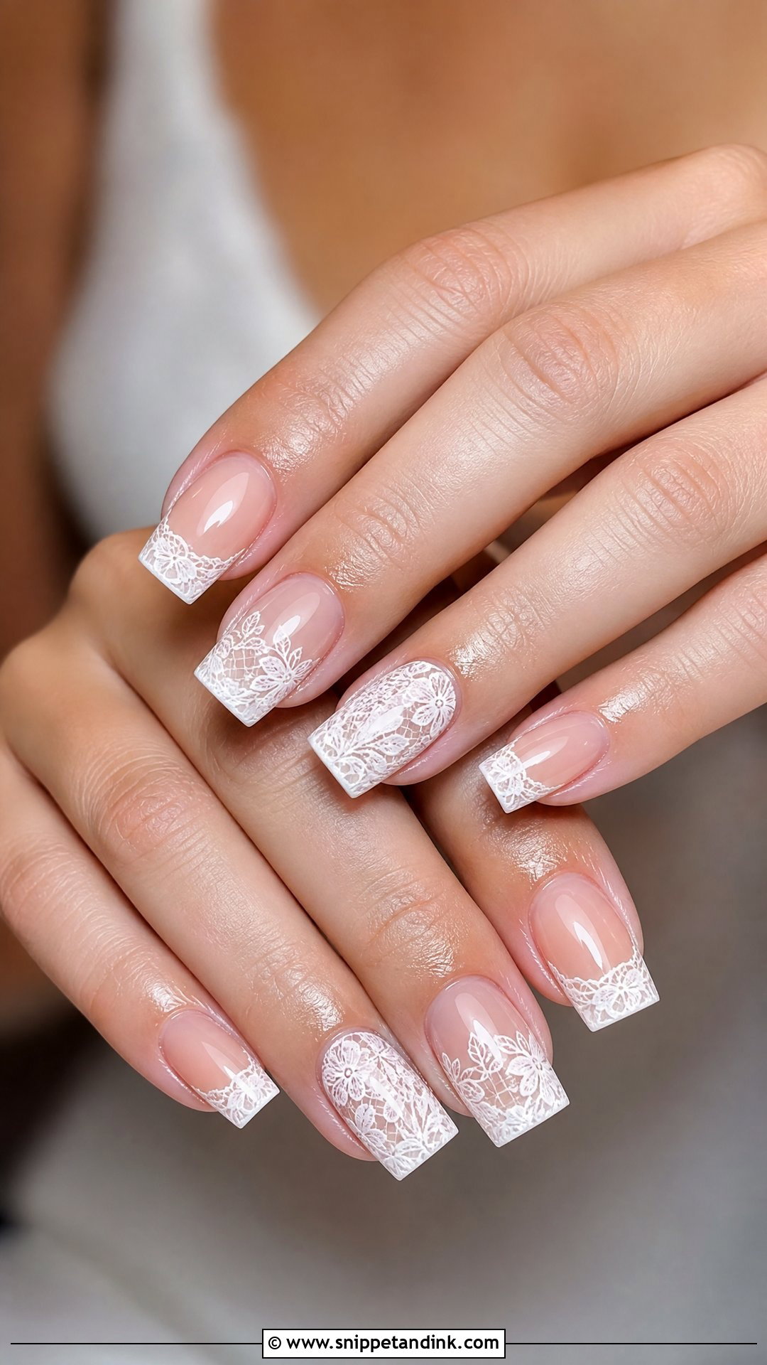 Square Lace Wedding Nails - Snippet and Ink - 25 Lace Wedding Nails