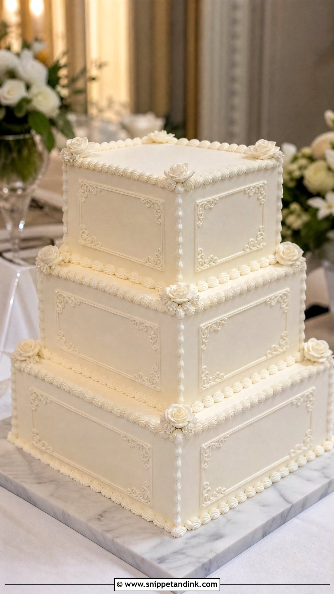Square Lambeth Wedding Cake - Snippet and Ink - 20 Lambeth Wedding Cake Ideas