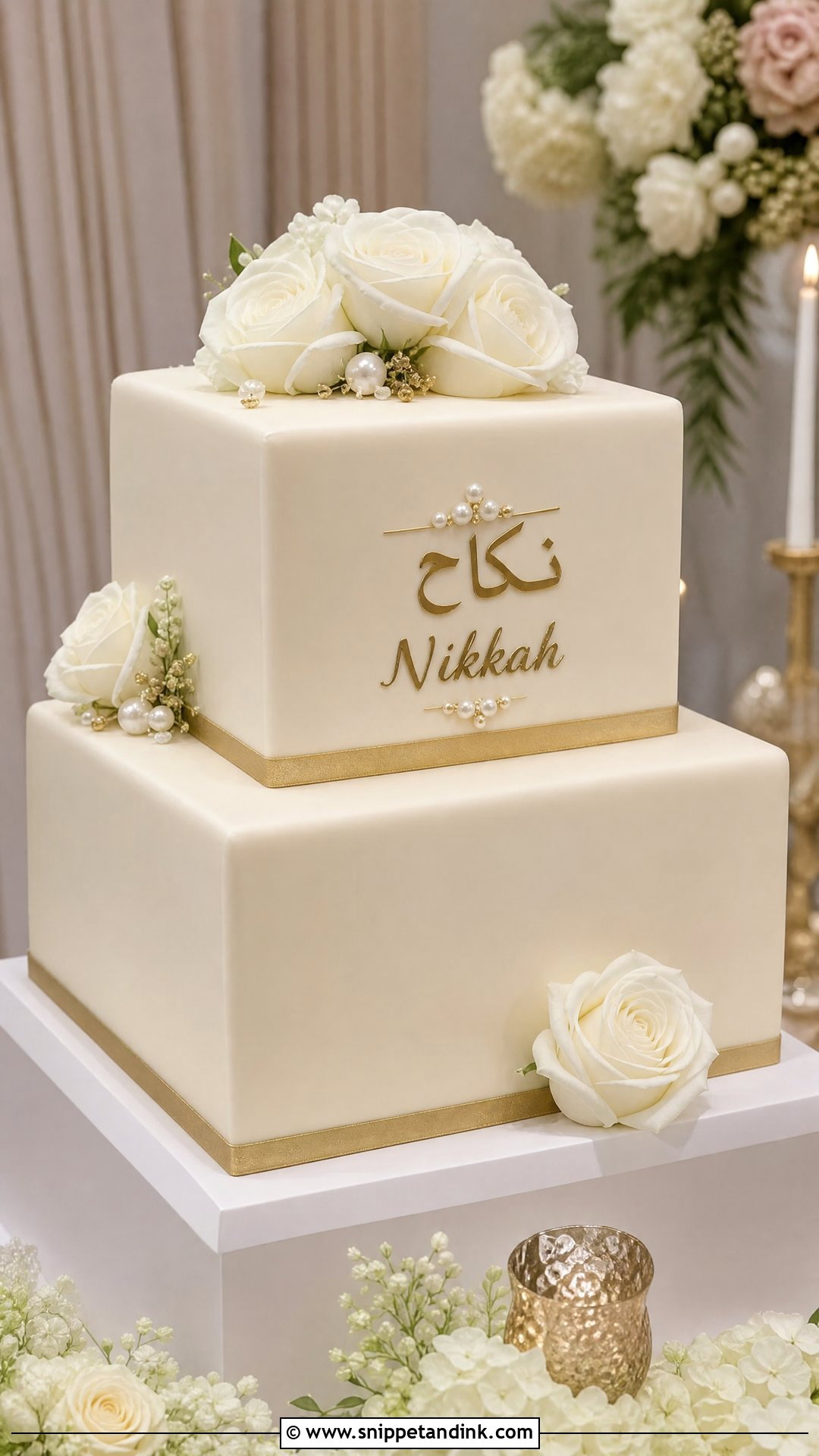 Square Nikkah Cake - Snippet and Ink - 25 Nikkah Cake Ideas