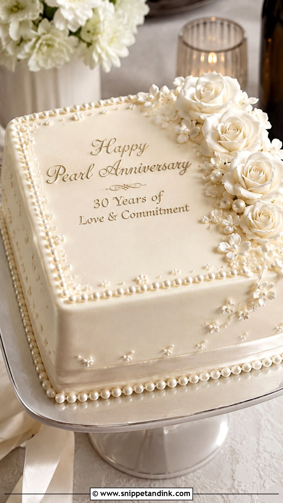 Square Pearl Anniversary Cake - Snippet and Ink - 20 Square Anniversary Cake Ideas