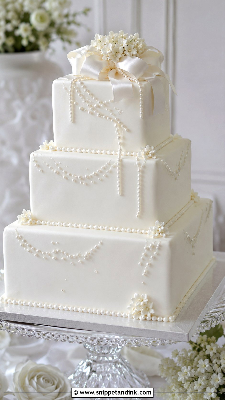 Square Pearl Wedding Cake - Snippet and Ink - 20 Square Cake Designs for Wedding