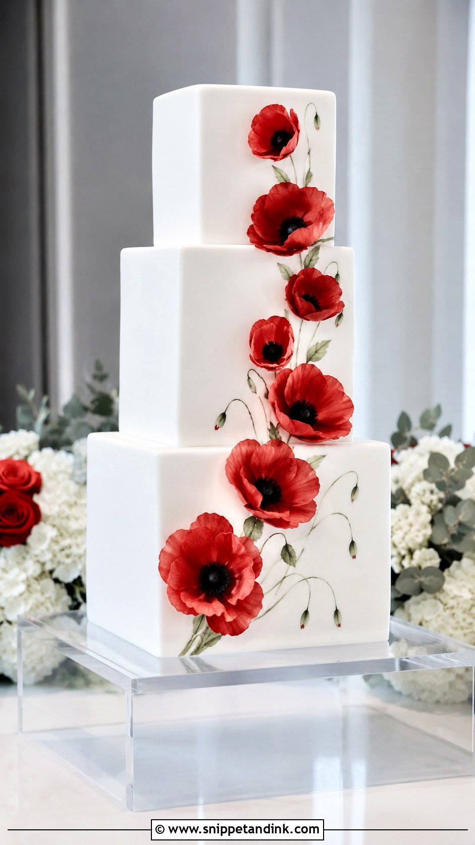 Square Poppy Wedding Cake - Snippet and Ink - 25 Wedding Cake Ideas with Poppies