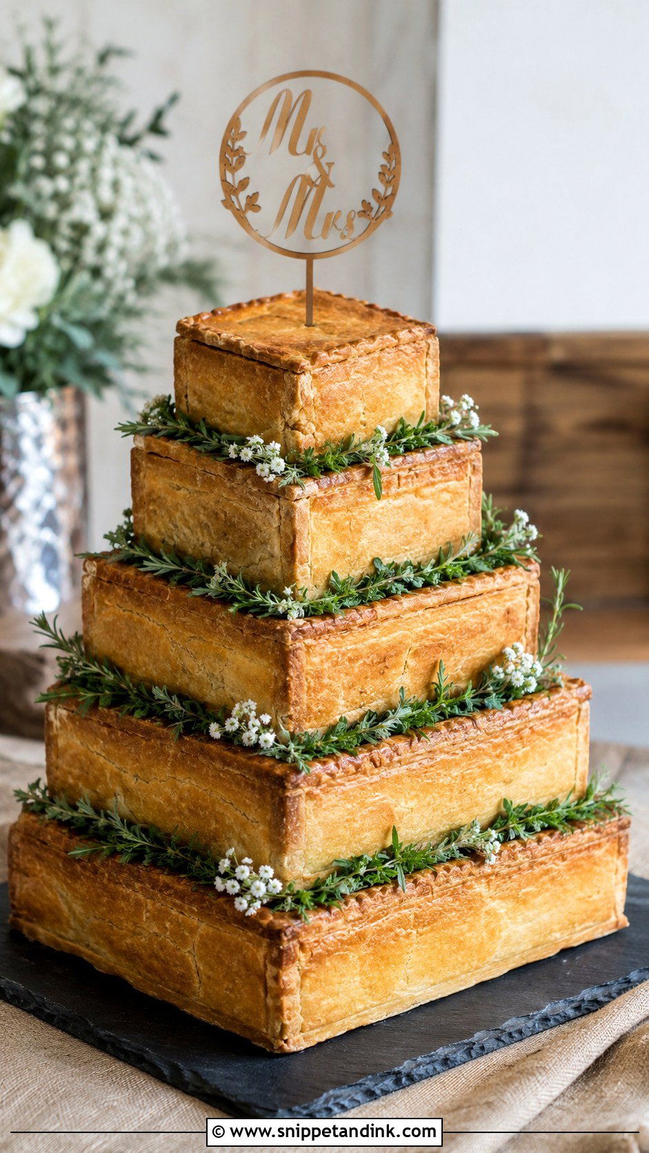 Square Pork Pie Wedding Cake - Snippet and Ink - 20 Pork Pie Wedding Cake Ideas